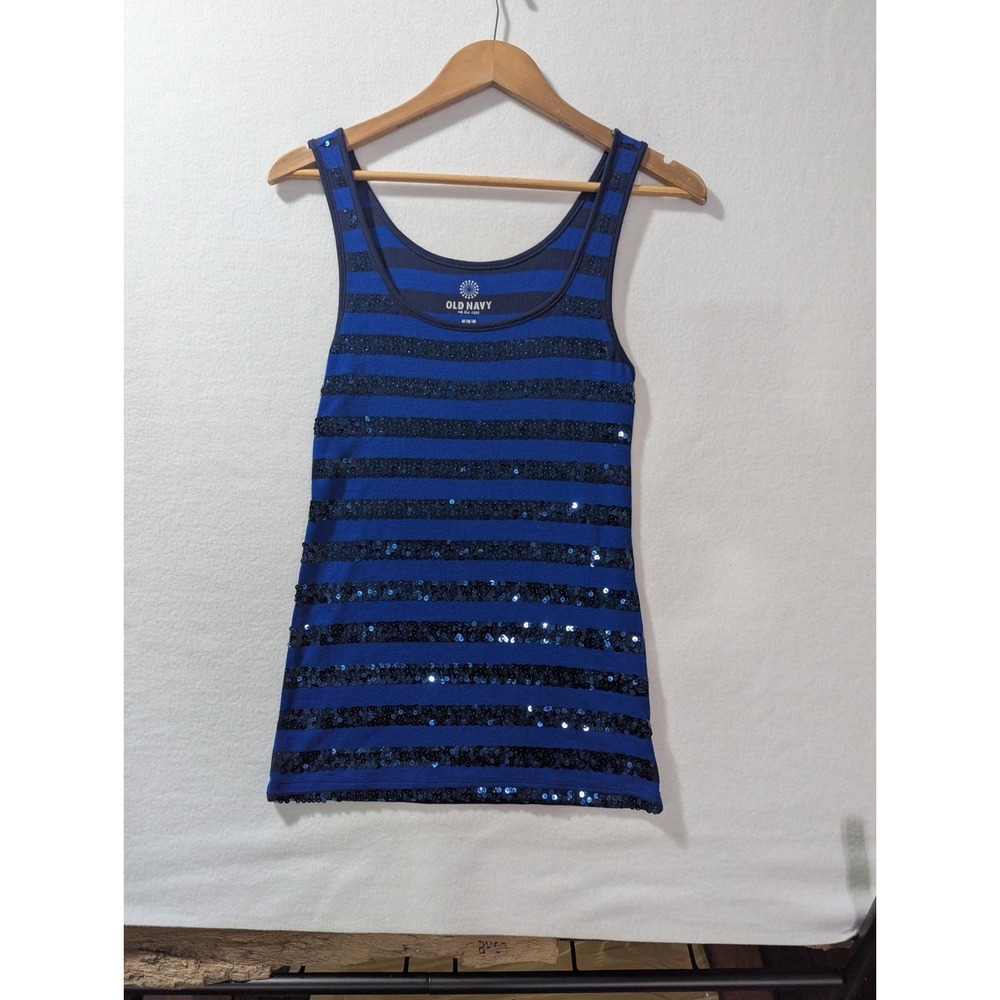 Old Navy Sequin Stripe Tank Top / Mini‎ Dress Blue Black Sleeveless Size M